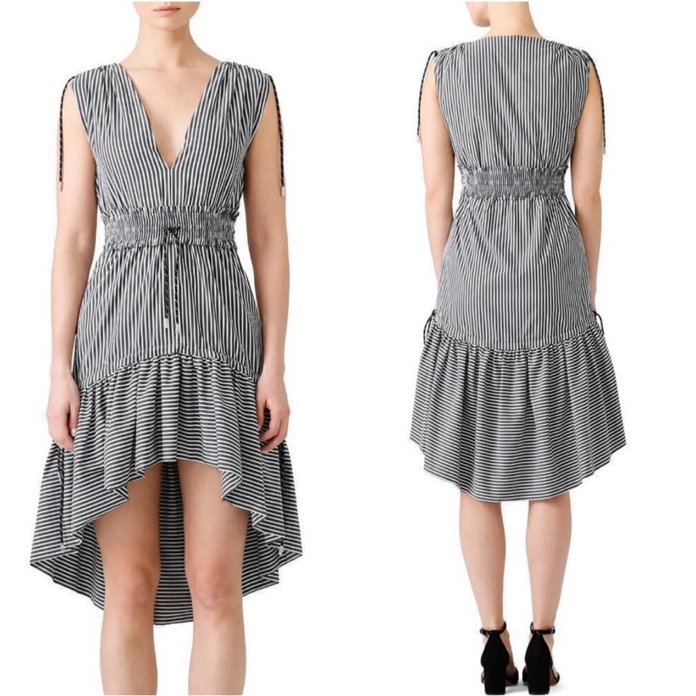 Christian Pellizari Black & White Striped Hi Lo Ruffle Dress Size 8 Coastal Boho